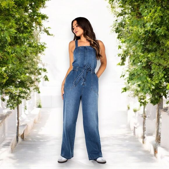 Celebrity Pink Denim Jean Bib Overalls Women's Small S  Blue Zip‎ - Picture 1 of 15